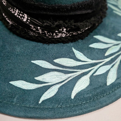 Girls Night Out || Deep Teal Burned & Painted Wide Brim Hat