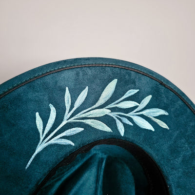 Girls Night Out || Deep Teal Burned & Painted Wide Brim Hat