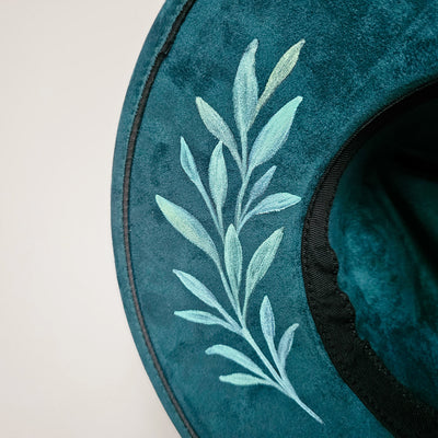 Girls Night Out || Deep Teal Burned & Painted Wide Brim Hat