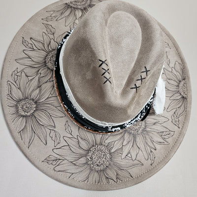 Sunflower Fields || Taupe Suede Burned Wide Brim Hat