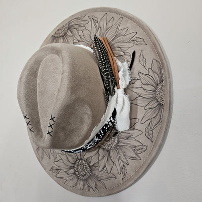 Sunflower Fields || Taupe Suede Burned Wide Brim Hat