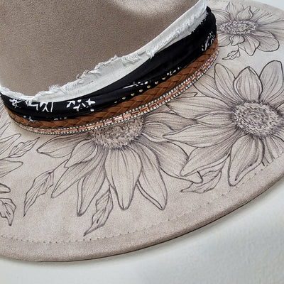 Sunflower Fields || Taupe Suede Burned Wide Brim Hat