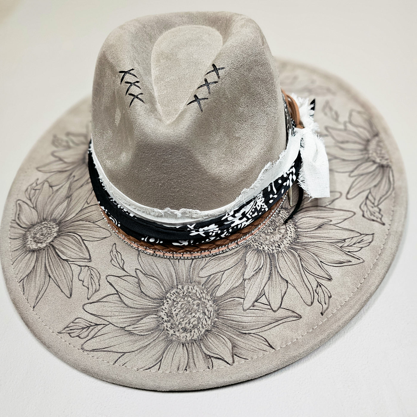 Sunflower Fields || Taupe Suede Burned Wide Brim Hat