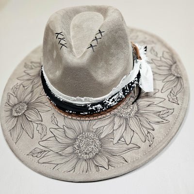 Sunflower Fields || Taupe Suede Burned Wide Brim Hat