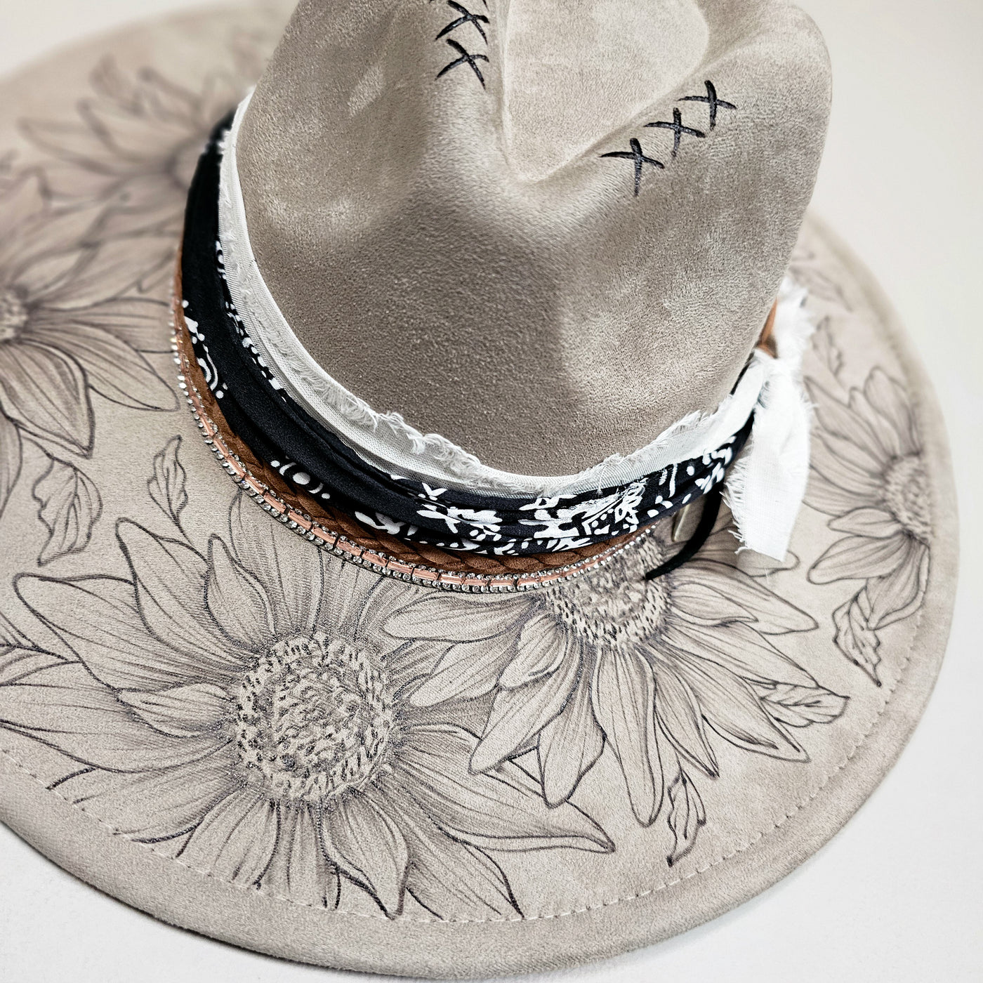 Sunflower Fields || Taupe Suede Burned Wide Brim Hat