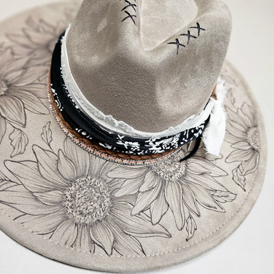 Sunflower Fields || Taupe Suede Burned Wide Brim Hat
