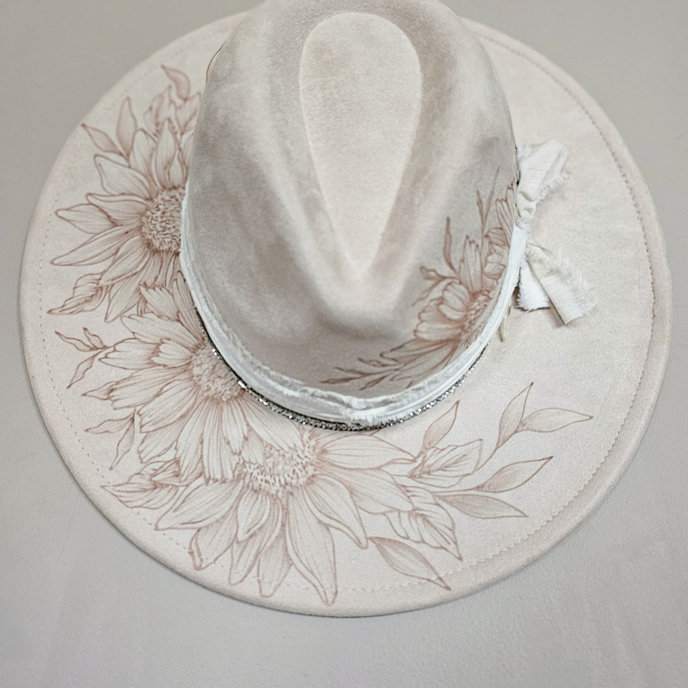 Grit and Glam || Ivory Suede Burned Wide Brim Hat