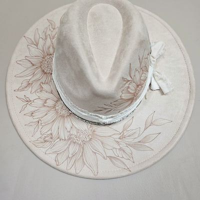 Grit and Glam || Ivory Suede Burned Wide Brim Hat