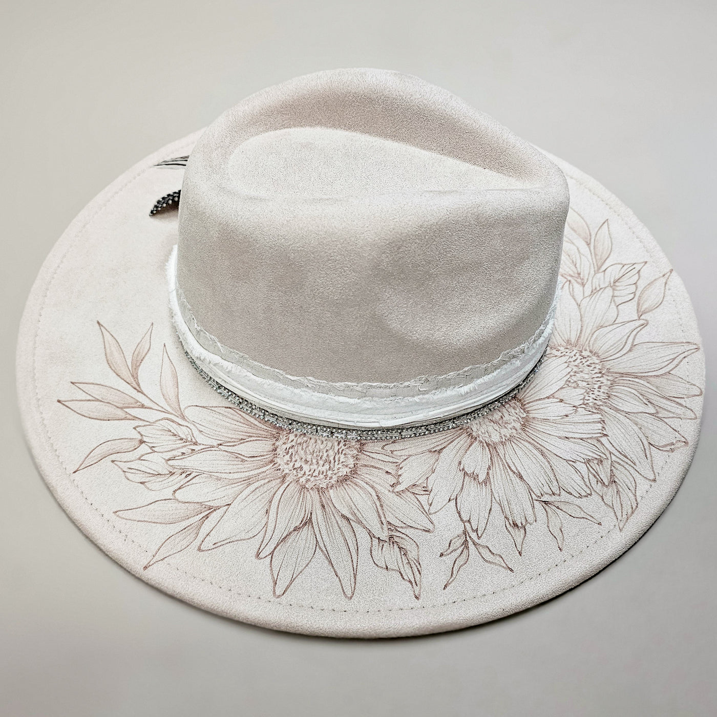 Grit and Glam || Ivory Suede Burned Wide Brim Hat
