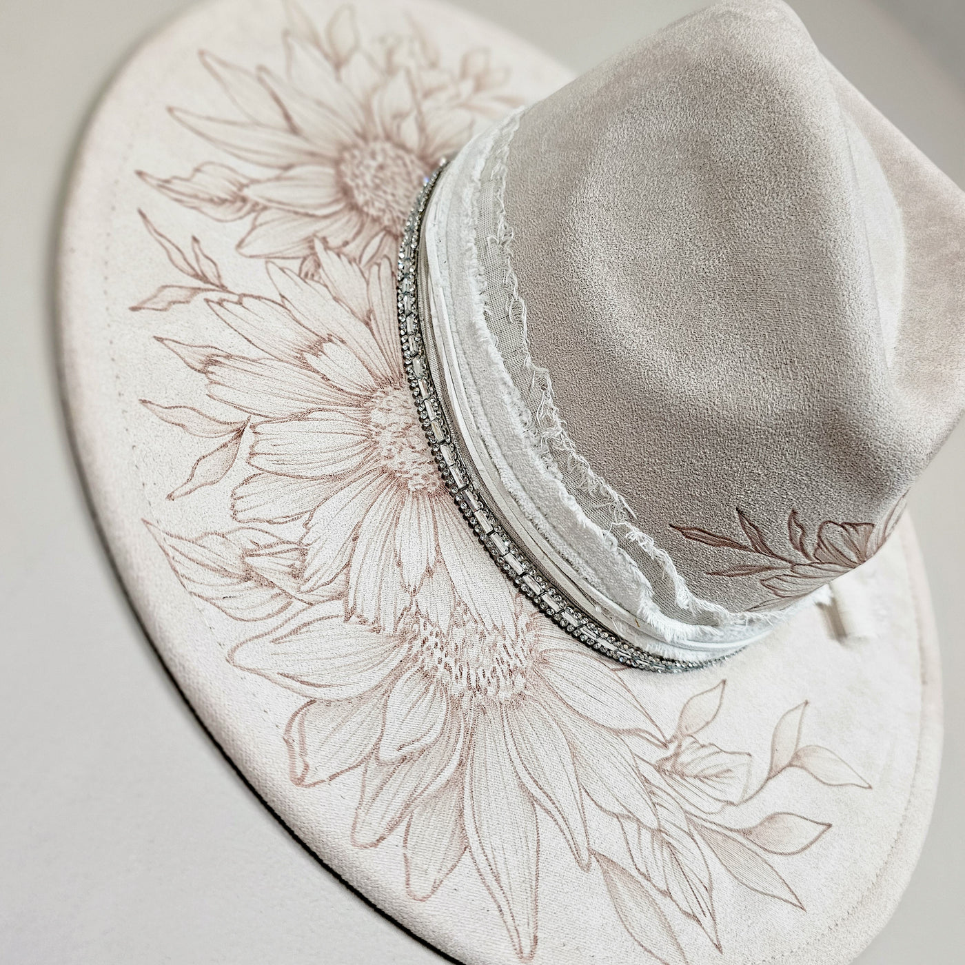 Grit and Glam || Ivory Suede Burned Wide Brim Hat