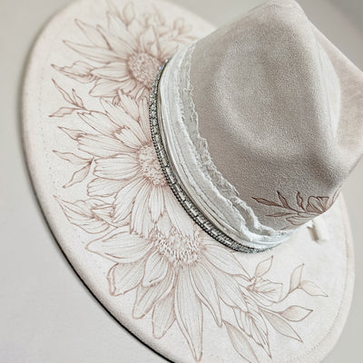 Grit and Glam || Ivory Suede Burned Wide Brim Hat