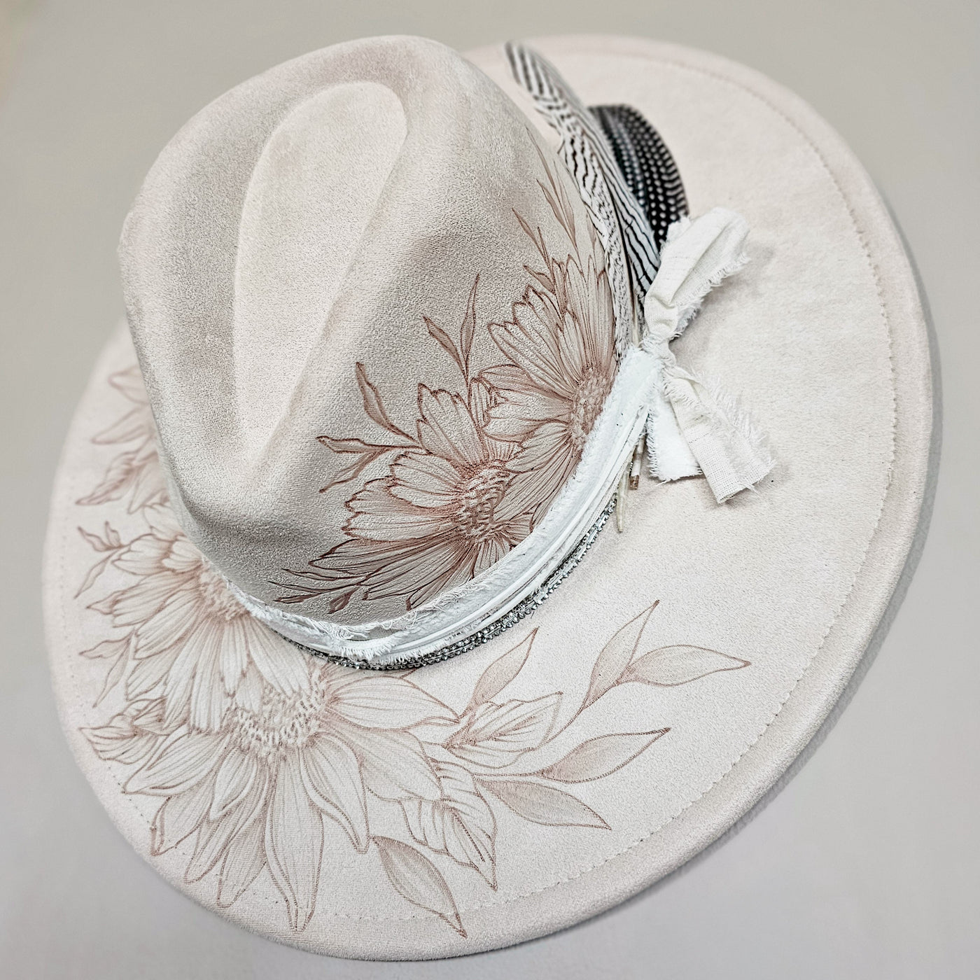 Grit and Glam || Ivory Suede Burned Wide Brim Hat