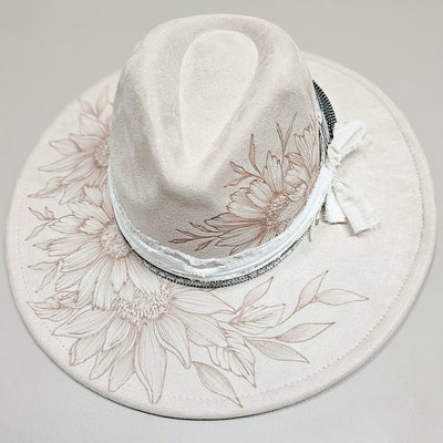 Grit and Glam || Ivory Suede Burned Wide Brim Hat