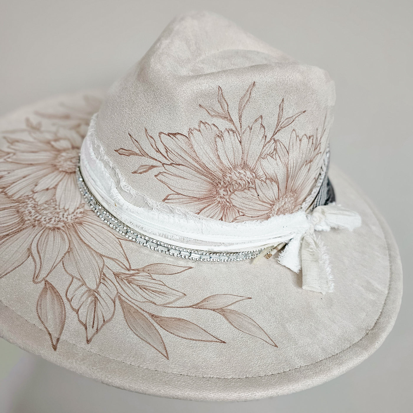 Grit and Glam || Ivory Suede Burned Wide Brim Hat