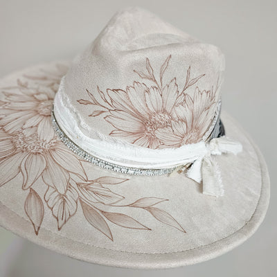 Grit and Glam || Ivory Suede Burned Wide Brim Hat