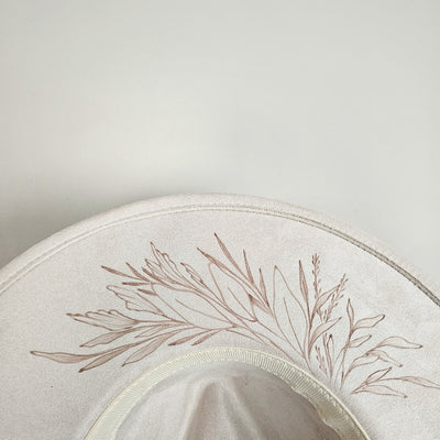 Grit and Glam || Ivory Suede Burned Wide Brim Hat