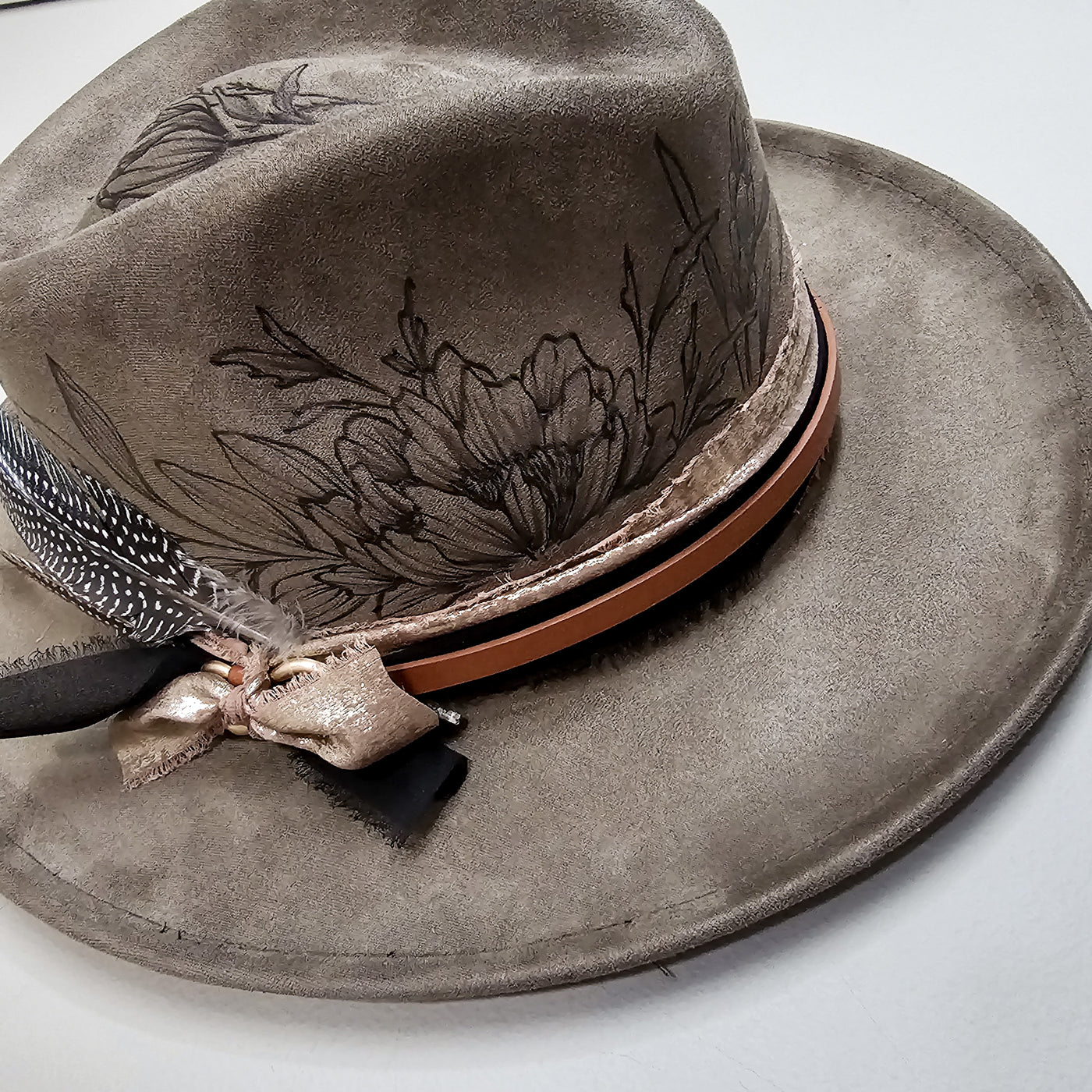 Happy Sunday || Olive Brown Burned Skinny Brim/Pencil Brim Hat