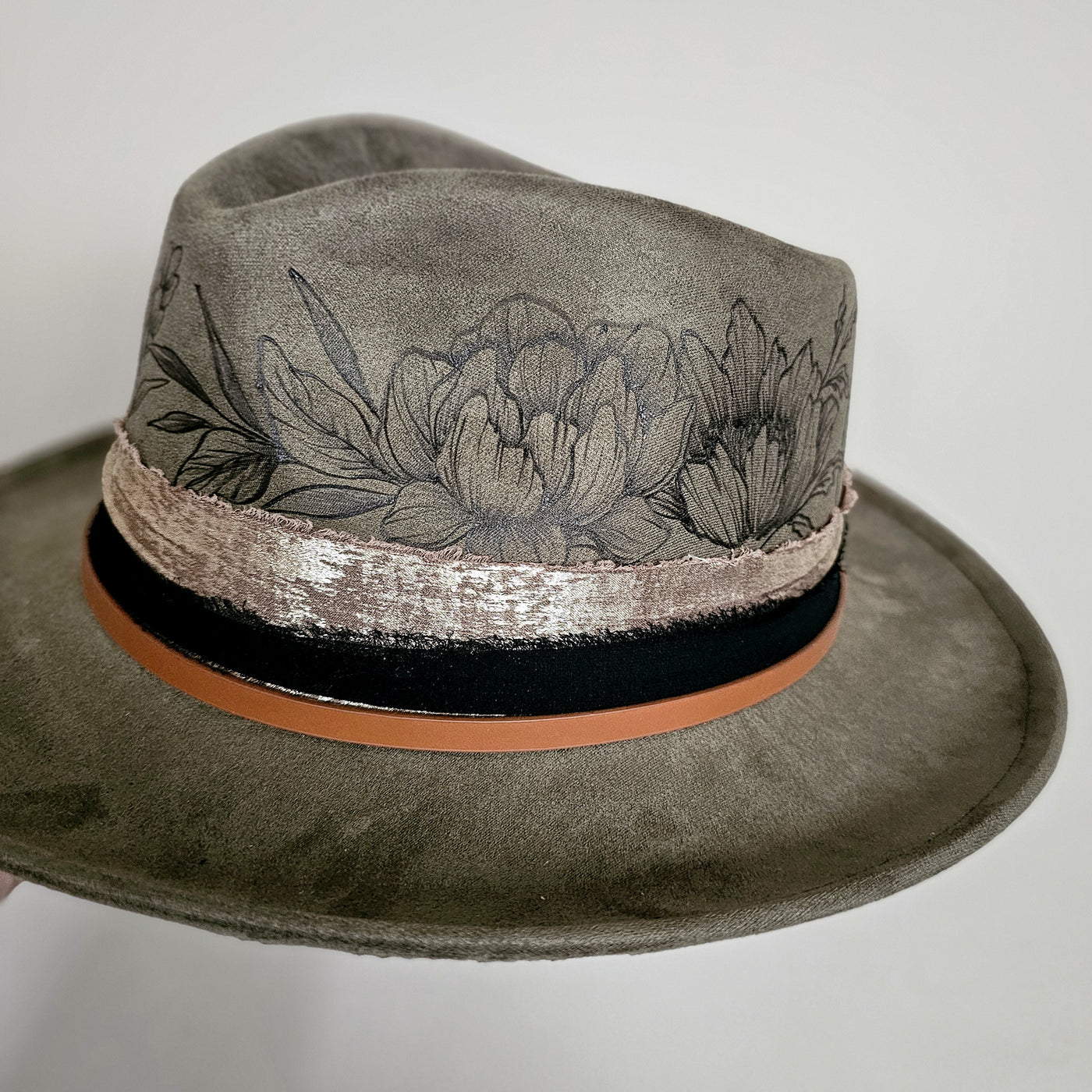 Happy Sunday || Olive Brown Burned Skinny Brim/Pencil Brim Hat