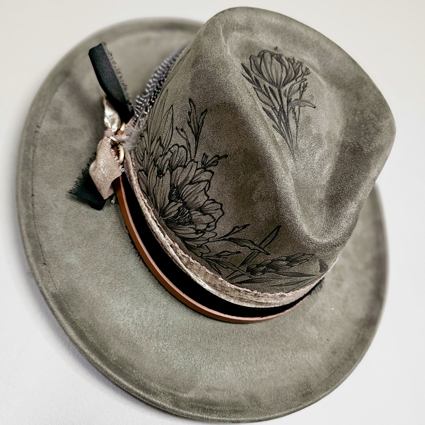 Happy Sunday || Olive Brown Burned Skinny Brim/Pencil Brim Hat