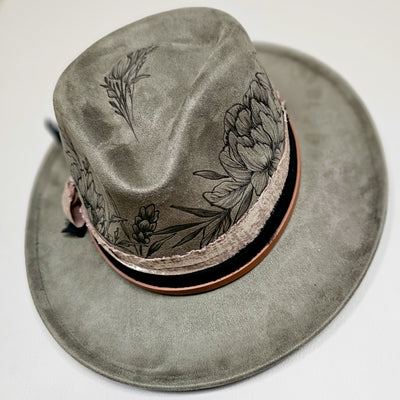 Happy Sunday || Olive Brown Burned Skinny Brim/Pencil Brim Hat