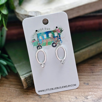 Oval + Crystal Drop Earrings