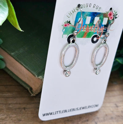 Oval + Crystal Drop Earrings