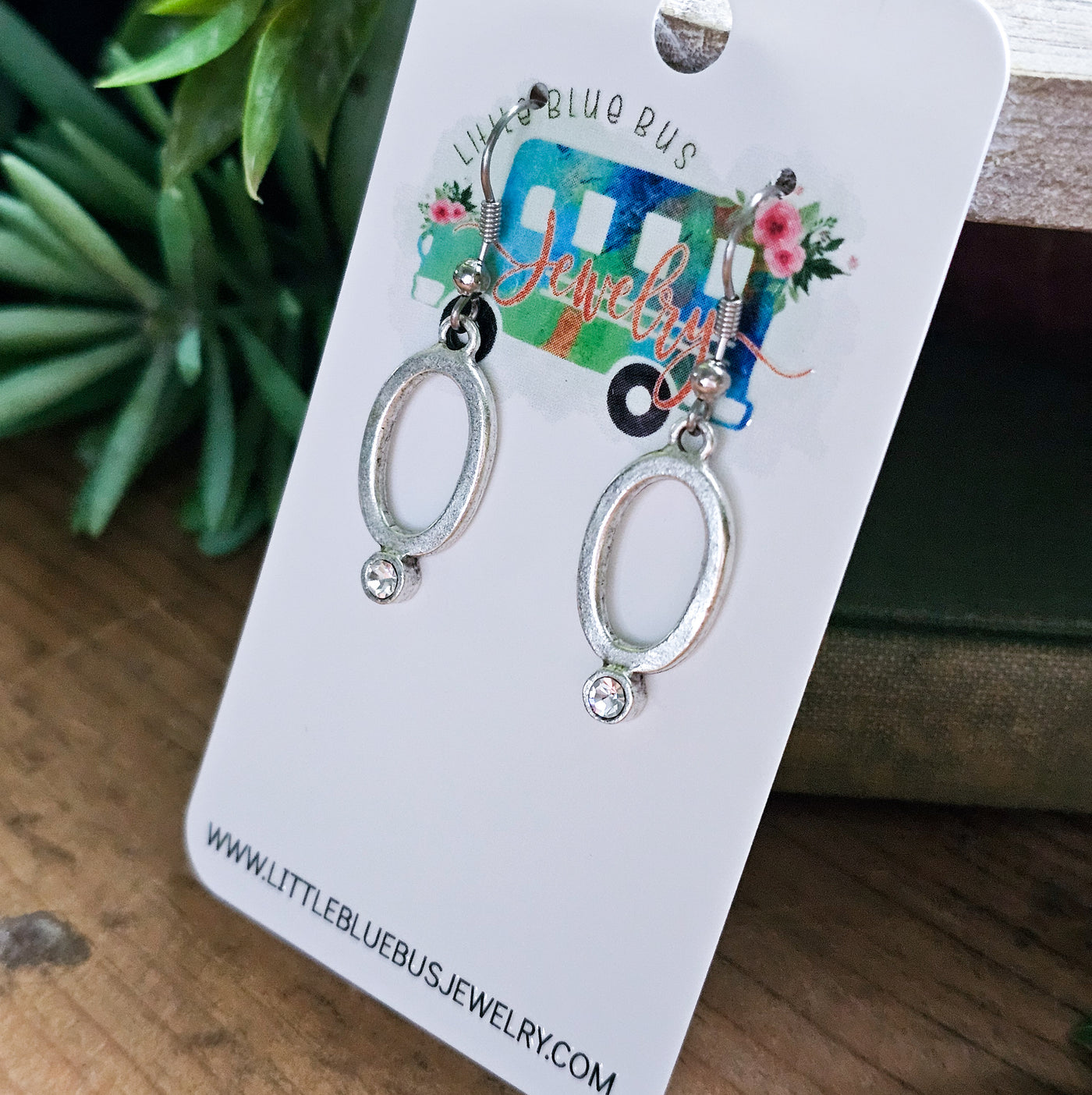 Oval + Crystal Drop Earrings