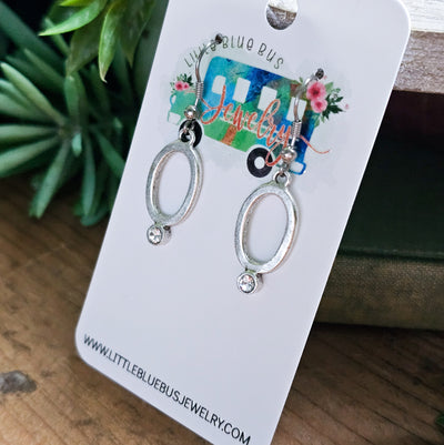 Oval + Crystal Drop Earrings