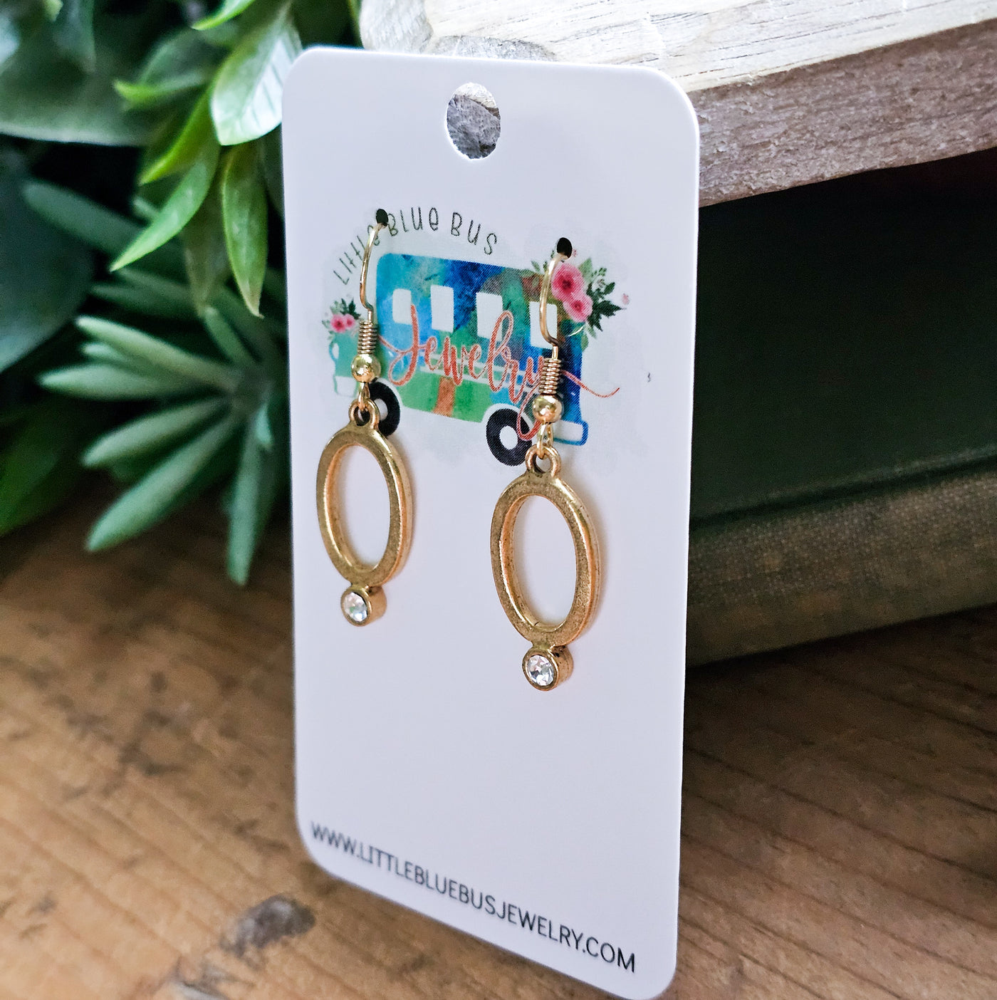 Oval + Crystal Drop Earrings