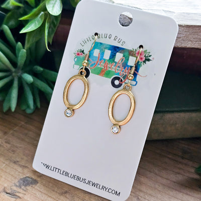 Oval + Crystal Drop Earrings