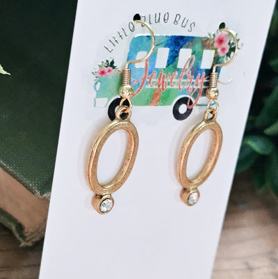 Oval + Crystal Drop Earrings