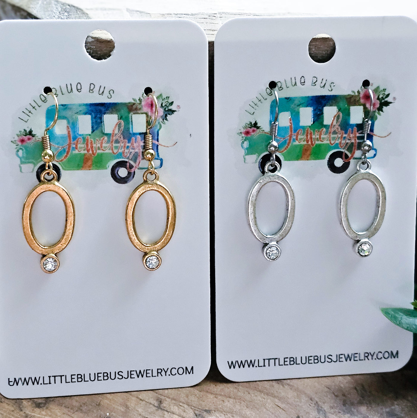 Oval + Crystal Drop Earrings