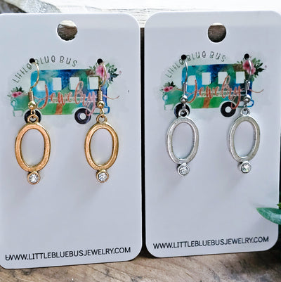 Oval + Crystal Drop Earrings