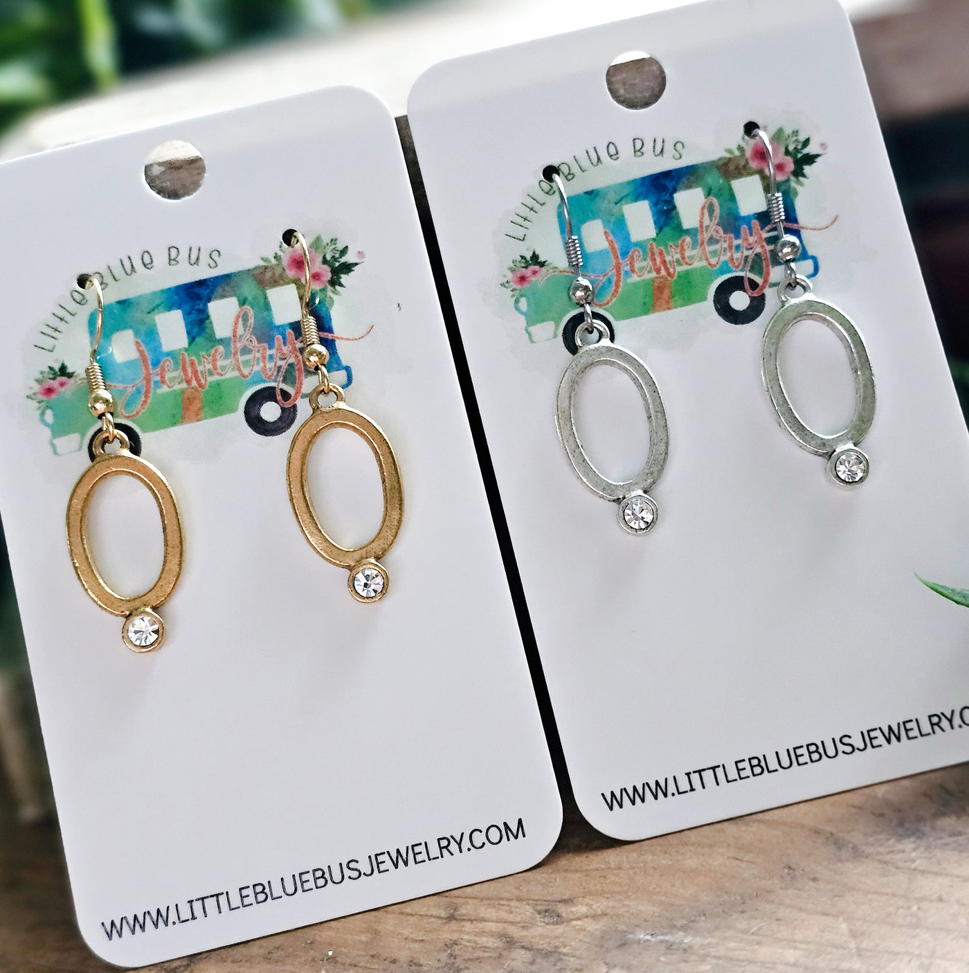 Oval + Crystal Drop Earrings