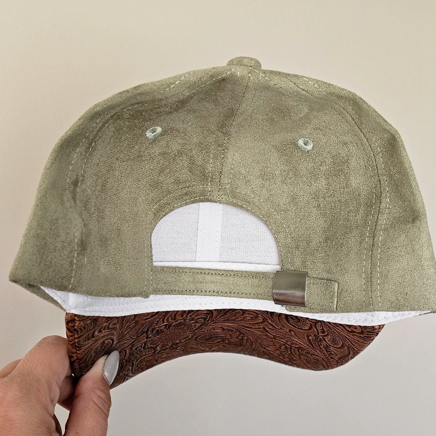 Mountain Views || Olive Suede Baseball Style Hat || Freehand Burned