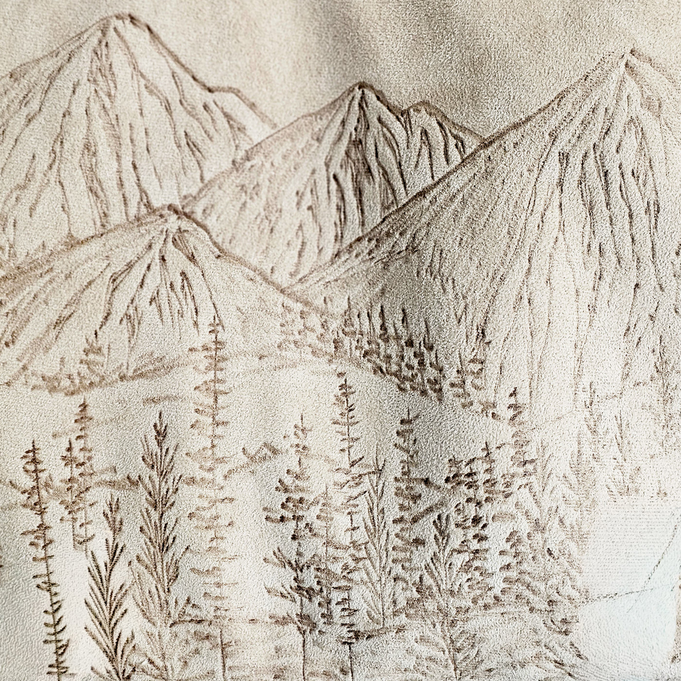 Mountain Views || Freehand Burned Design || Light Tan Color Suede Tote Bag