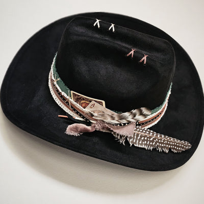 Rodeo Ready|| Black Suede Burned Cowboy Style Hat