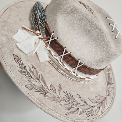 Autumn Calls |XL| Taupe Suede Burned Wide Brim Hat