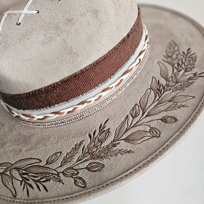 Autumn Calls |XL| Taupe Suede Burned Wide Brim Hat
