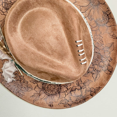 Garden Glow || Medium Brown Burned Skinny Brim/Pencil Brim Hat