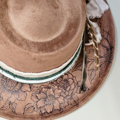 Garden Glow || Medium Brown Burned Skinny Brim/Pencil Brim Hat