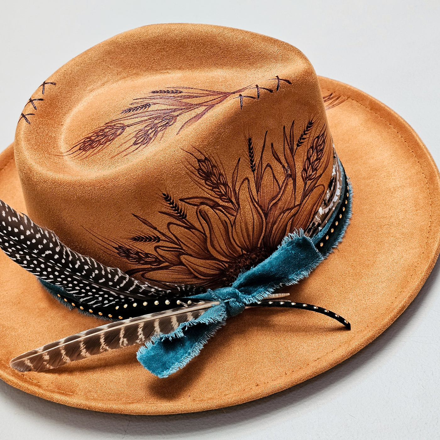 Sienna || Burnt Orange Burned Skinny Brim/Pencil Brim Hat