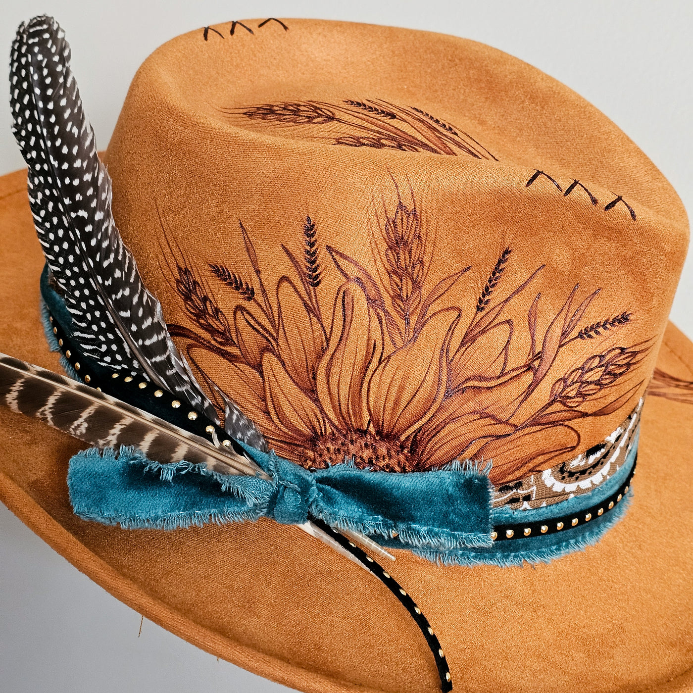 Sienna || Burnt Orange Burned Skinny Brim/Pencil Brim Hat