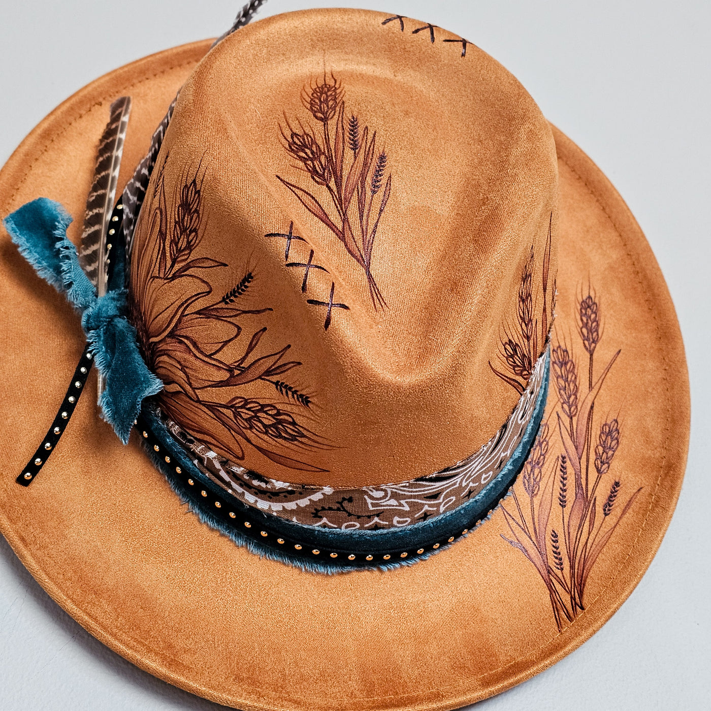 Sienna || Burnt Orange Burned Skinny Brim/Pencil Brim Hat