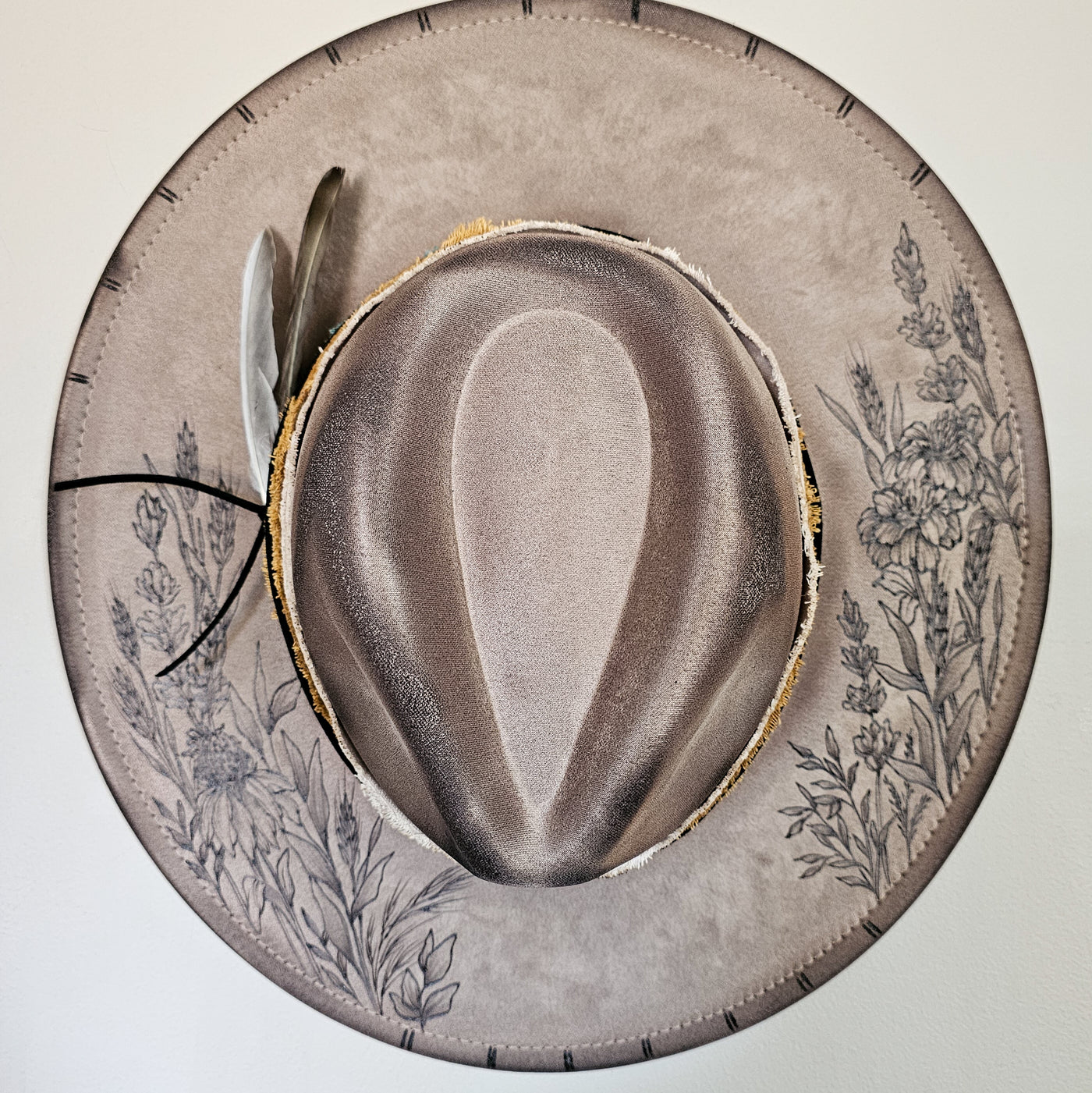 Country Wildflowers || Taupe Suede Burned Wide Brim Hat