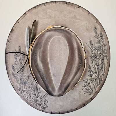 Country Wildflowers || Taupe Suede Burned Wide Brim Hat