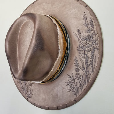 Country Wildflowers || Taupe Suede Burned Wide Brim Hat