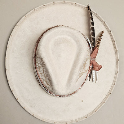 Nashville Glam || Large || Ivory Suede Burned Wide Brim Hat