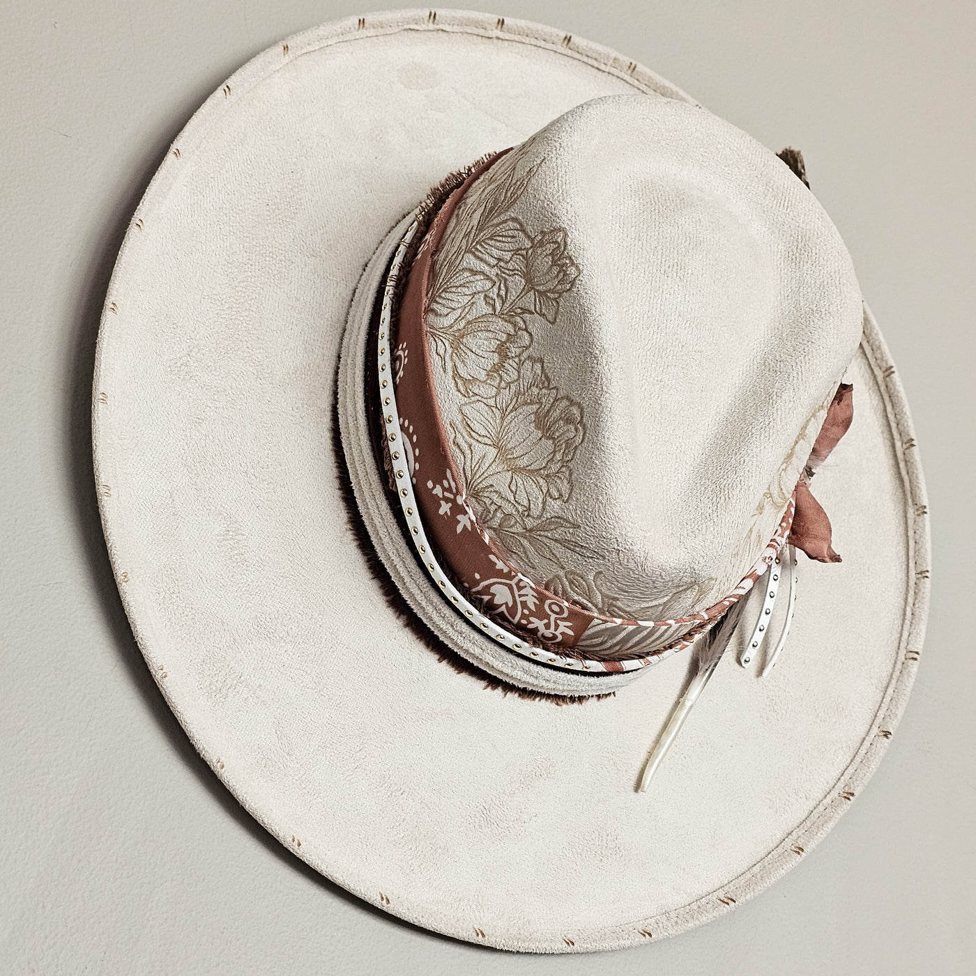 Nashville Glam || Large || Ivory Suede Burned Wide Brim Hat