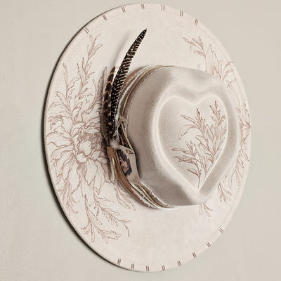 Whimsical Love || Ivory Suede Burned Wide Brim Heart Hat